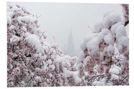 Hartschaumbild Berner Münster im Nebel mit Kirschblüten im Schnee II