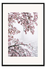 Gerahmter Kunstdruck Berner Münster im Nebel mit Kirschblüten im Schnee I