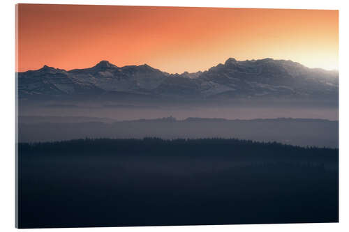 Acrylglasbild Sonnenuntergang über dem Alpenvorland