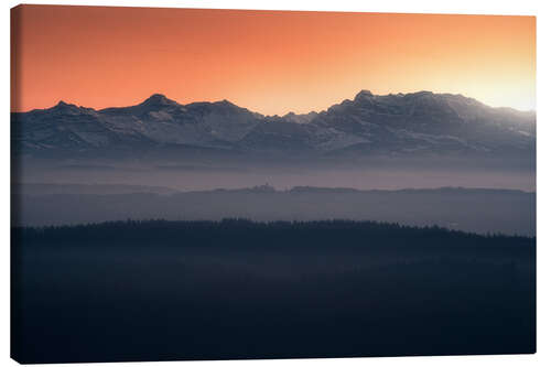 Canvas print Sunset over the foothills of the Alps