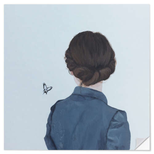 Wall sticker Back view of a young woman with a butterfly