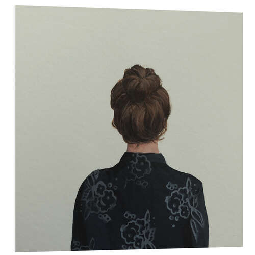 PVC print Back view of a woman with a bun and a patterned blouse