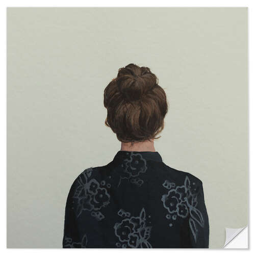 Wall sticker Back view of a woman with a bun and a patterned blouse