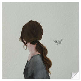 Wall sticker Portrait of a young woman with origami crane