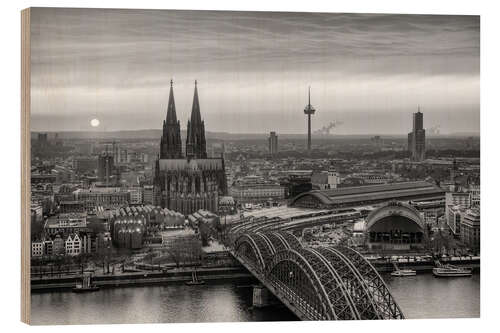 Holzbild Blick über Köln bei Sonnenuntergang