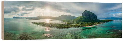 Wood print Mauritius panorama at sunrise