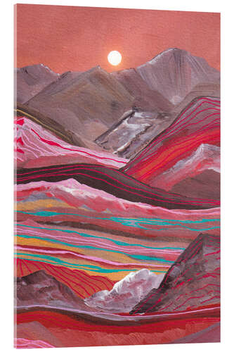 Akryylilasitaulu Rainbow Mountains and full moon