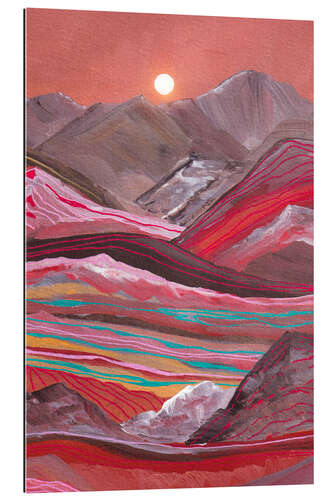 Gallery print Rainbow Mountains and full moon