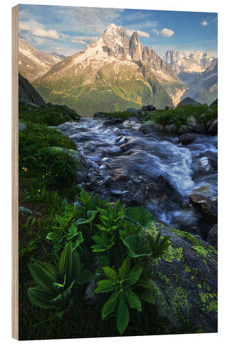 Wood print A summer evening near Chamonix in the French Alps