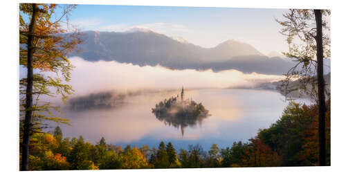 PVC print Foggy autumn morning over Lake Bled in Slovenia