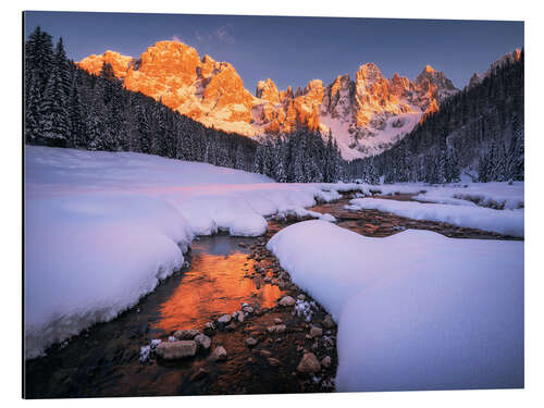 Aluminium print Wintry sunset in the Dolomites