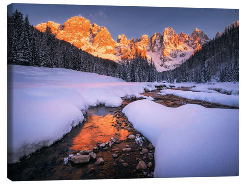 Leinwandbild Winterlicher Sonnenuntergang in den Dolomiten