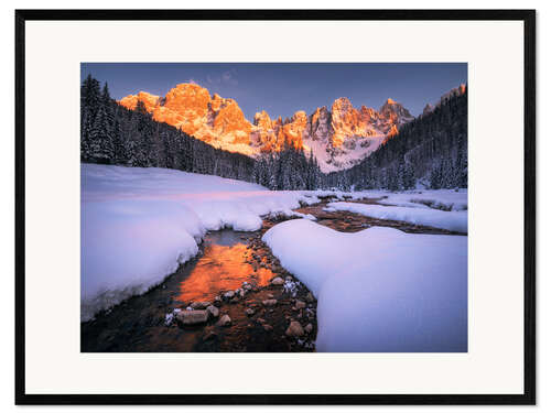 Innrammet kunsttrykk Wintry sunset in the Dolomites