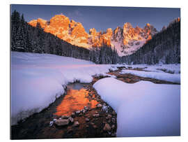 Quadro em plexi-alumínio Wintry sunset in the Dolomites