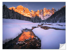 Selvklebende plakat Wintry sunset in the Dolomites