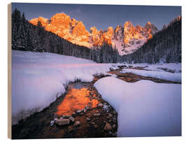 Holzbild Winterlicher Sonnenuntergang in den Dolomiten