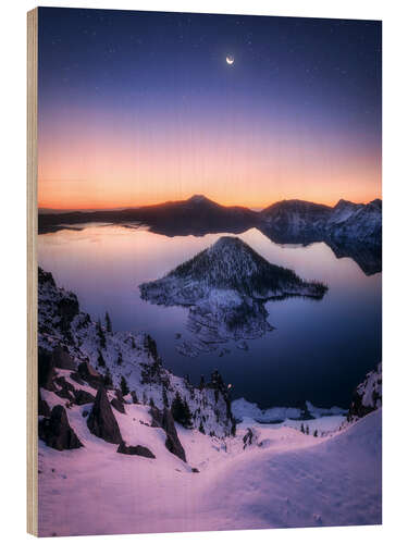 Holzbild Morgendämmerung am Crater Lake in Oregon