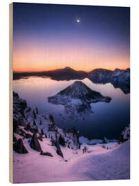 Wood print Dawn at Crater Lake in Oregon