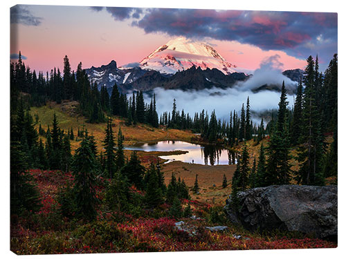 Leinwandbild Sonnenaufgang am Tipsoo Lake in Washington