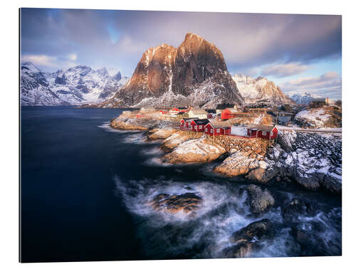 Quadro em plexi-alumínio Golden evening light in Hamnoy in Lofoten