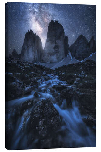 Lerretsbilde The Milky Way over the Three Peaks in the Dolomites