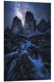 Foam board print The Milky Way over the Three Peaks in the Dolomites