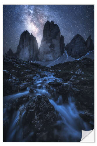 Sticker mural The Milky Way over the Three Peaks in the Dolomites