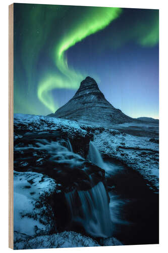 Stampa su legno Aurora Borealis over Kirkjufell in Iceland