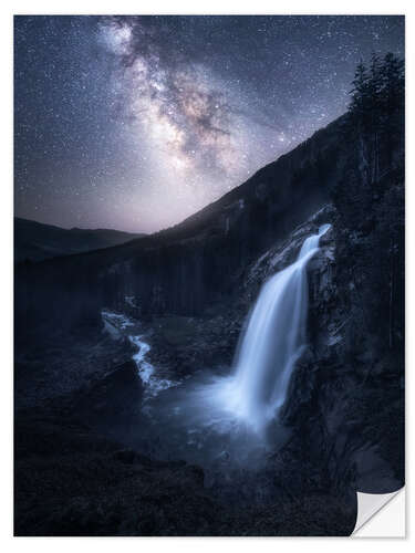 Muursticker The Milky Way over the Krimml Waterfalls in Austria