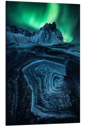 Stampa su alluminio Aurora Borealis over Stokknes in Iceland