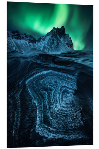 Foam board print Aurora Borealis over Stokknes in Iceland