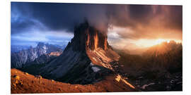 Foam board print Golden sunset at the Three Peaks in the Dolomites