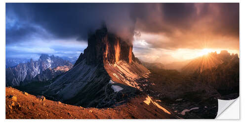 Sticker mural Golden sunset at the Three Peaks in the Dolomites