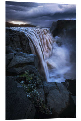 Tableau en verre acrylique Dramatic summer night at Dettifoss in Iceland