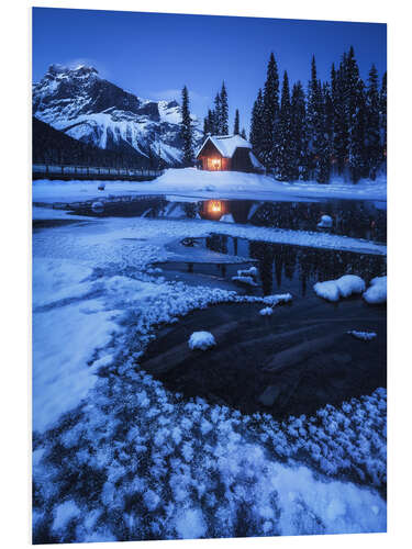 Foam board print A winter evening at Emerald Lake in Canada