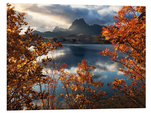 Hartschaumbild Herbstlicher Morgen auf den Lofoten in Norwegen