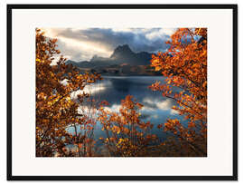 Gerahmter Kunstdruck Herbstlicher Morgen auf den Lofoten in Norwegen