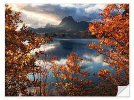 Selvklebende plakat Autumn morning in Lofoten, Norway