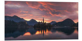 Quadro em PVC Sunrise over Lake Bled in Slovenia