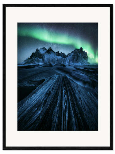 Kunsttryk i ramme Aurora Borealis over Stokksnes in Iceland