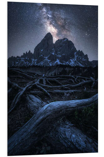 Foam board print Milky Way above the Würzjoch in the Dolomites