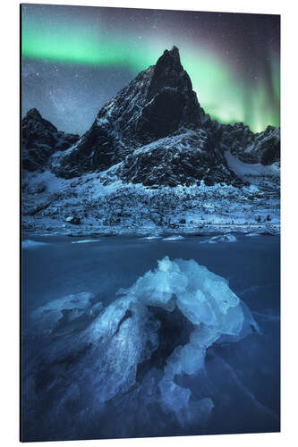 Stampa su alluminio Northern lights over the Lofoten mountains