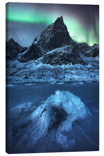 Tableau sur toile Northern lights over the Lofoten mountains