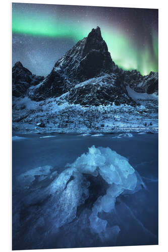 Tableau en PVC Northern lights over the Lofoten mountains