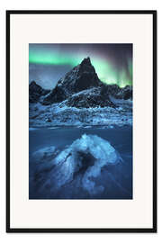 Gerahmter Kunstdruck Polarlichter über den Bergen der Lofoten
