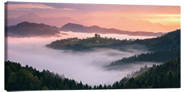 Canvas print Misty sunrise at St. Tomaz in Slovenia