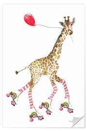 Wandsticker Giraffe mit Rollschuhen und Luftballon - Mercedes López Charro
