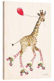 Holzbild Giraffe mit Rollschuhen und Luftballon - Mercedes López Charro