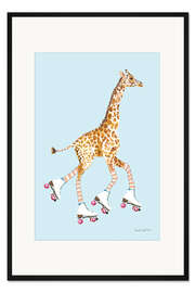 Gerahmter Kunstdruck Giraffe mit Rollschuhen
