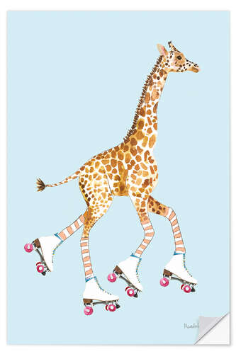 Selvklebende plakat Giraffe with roller skates